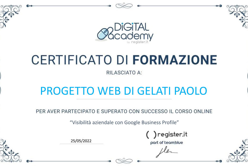 Digital Academy by Register.IT Certificato corso