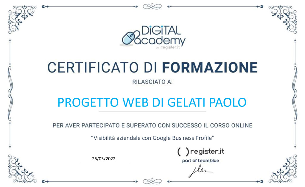 Digital Academy by Register.IT Certificato corso